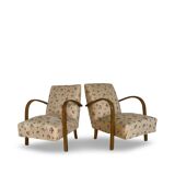 Ensemble de fauteuils Art Déco avec accoudoirs en hêtre arqués.