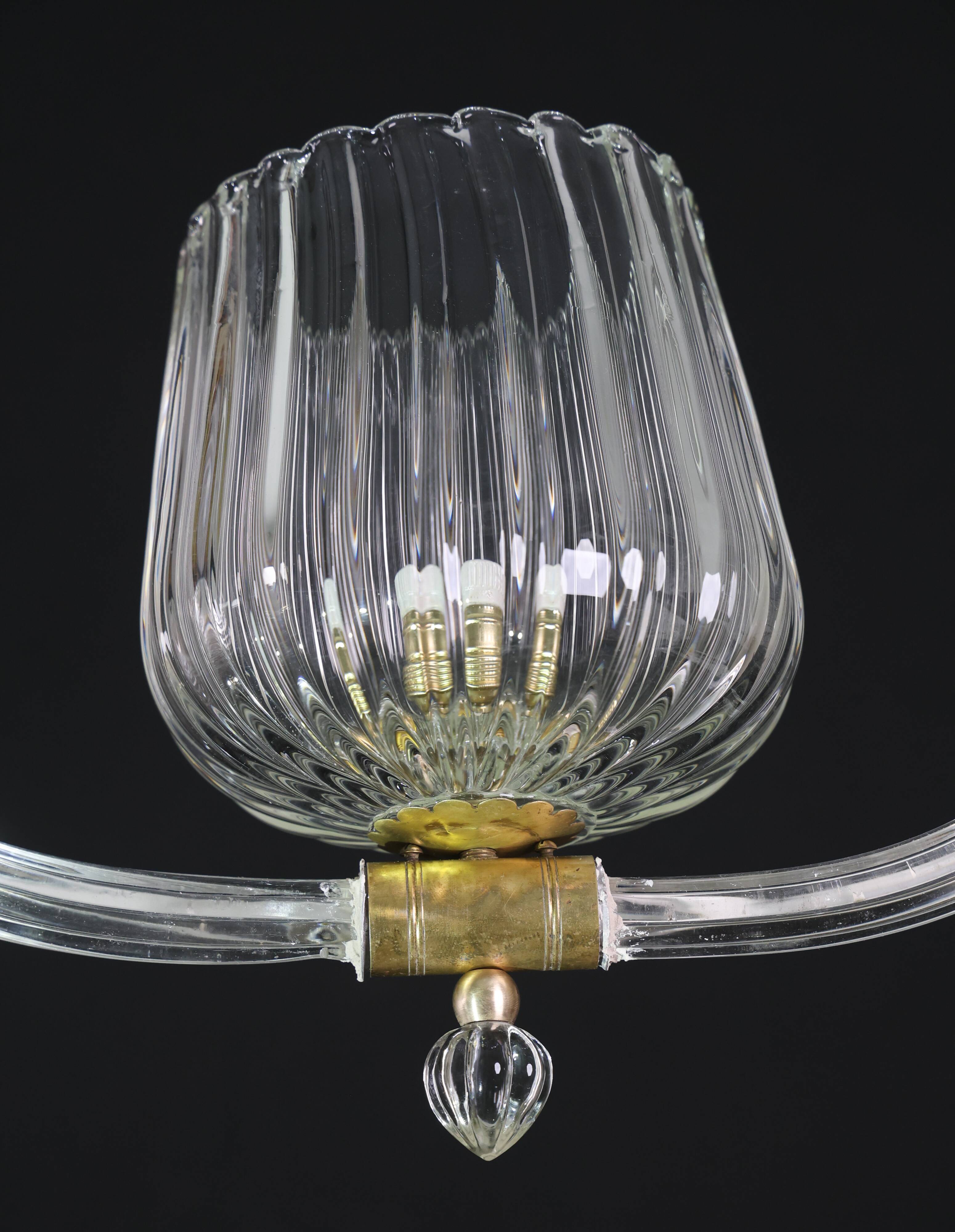 Charming Murano Glass Art Deco Pendant Chandelier by Ercole Barovier, 1940s