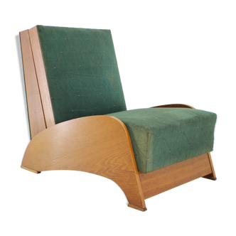 1960s convertible oak chair, czechoslovakia