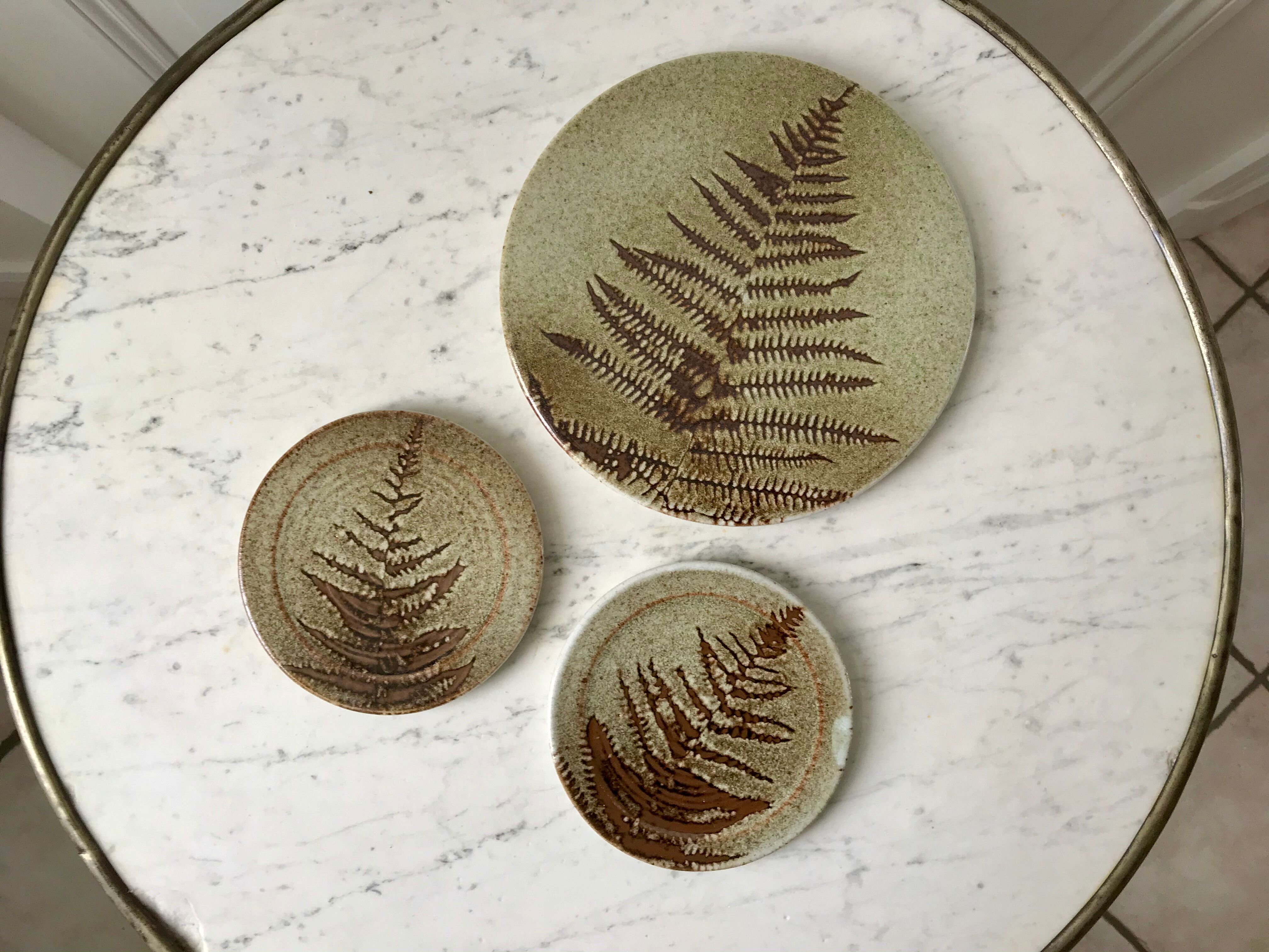 Ceramic trifle and coaster set / stoneware pottery signed 70s