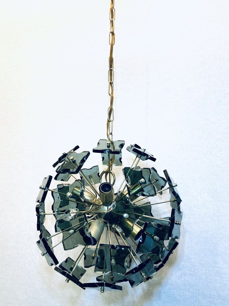 Italian sputnik murano glass smoked glass and metal, 1960s