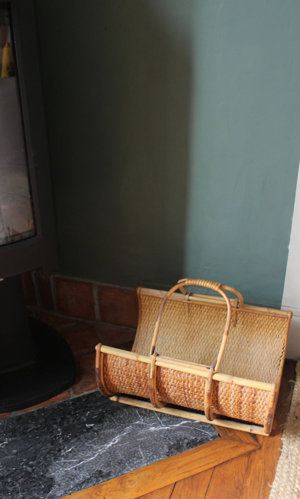 Vintage wicker log basket magazine holder