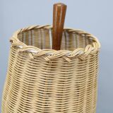 1960s Parker Knoll wooden table lamp with wicker shade, Britain