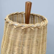 1960s Parker Knoll wooden table lamp with wicker shade, Britain