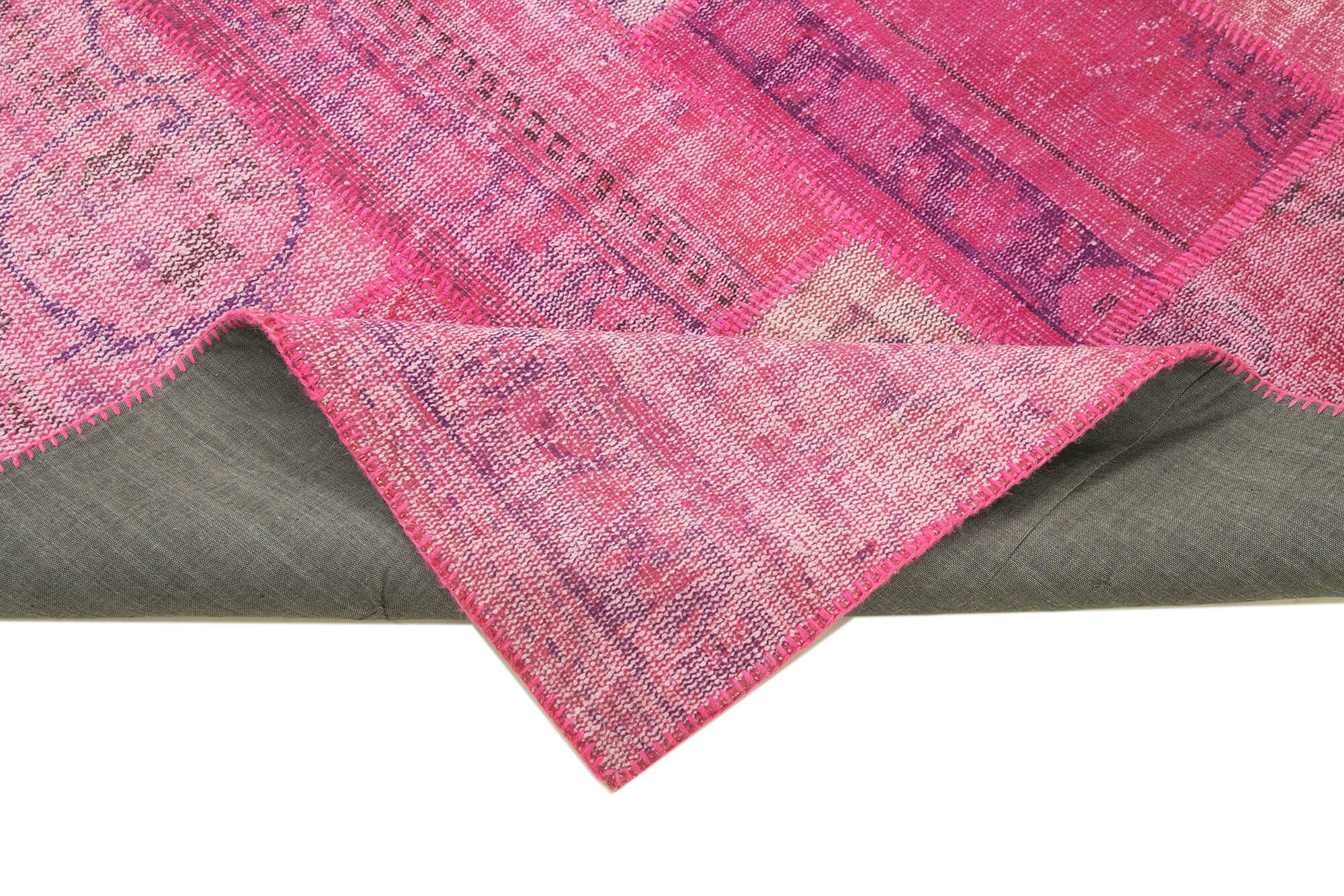 Handmade Oriental Contemporary 207 cm x 304 cm Pink Patchwork Rug