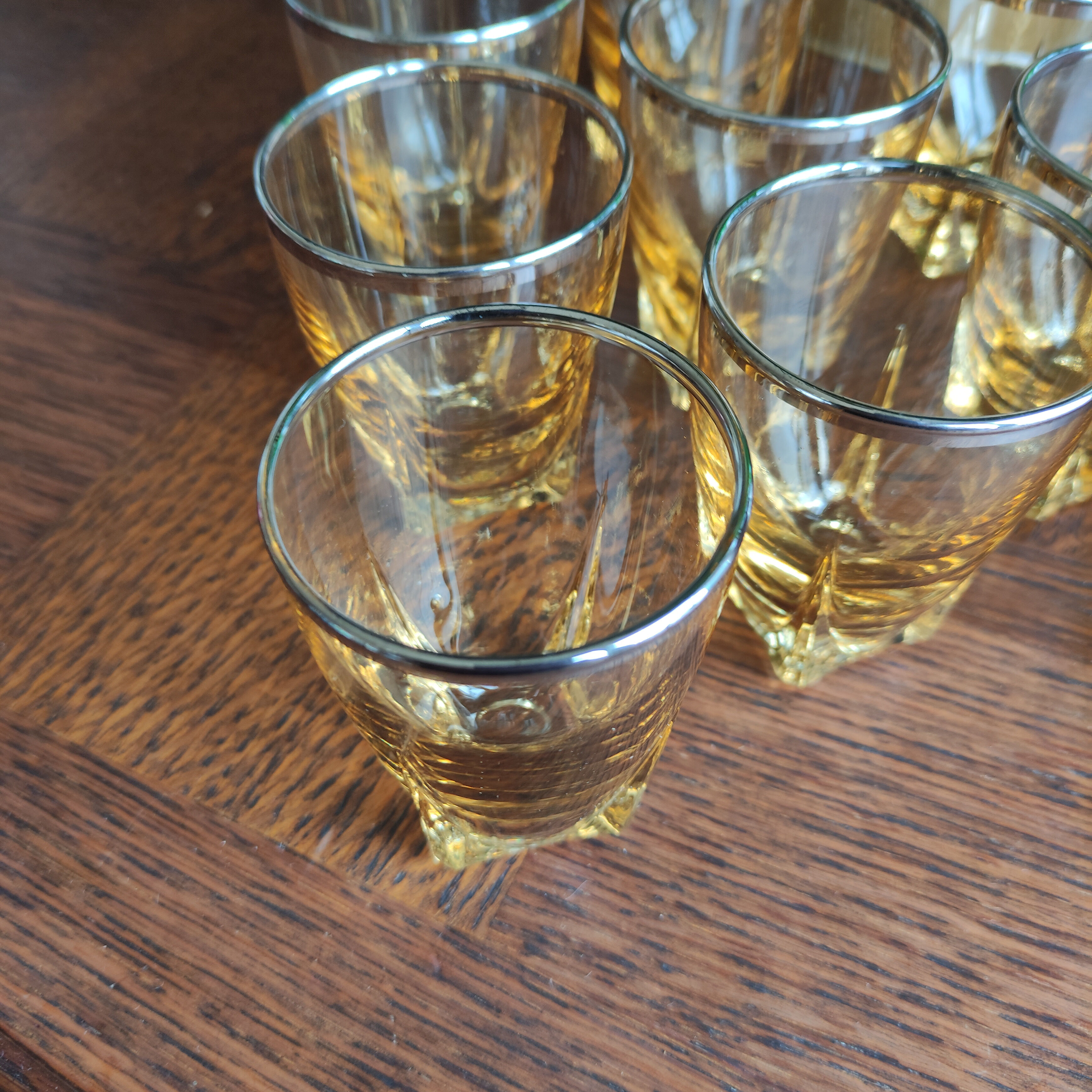 Set of 8 tinted glass shooter glasses with silvering