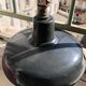Pair of workshop pendant lights in grey/white enamelled sheet metal