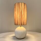 Vintage 1970s white marble ball lamp raffia rope lampshade 70s bohemian chic alabaster