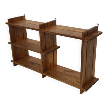 Vintage Wall shelf rack Pinewood wood 70s design