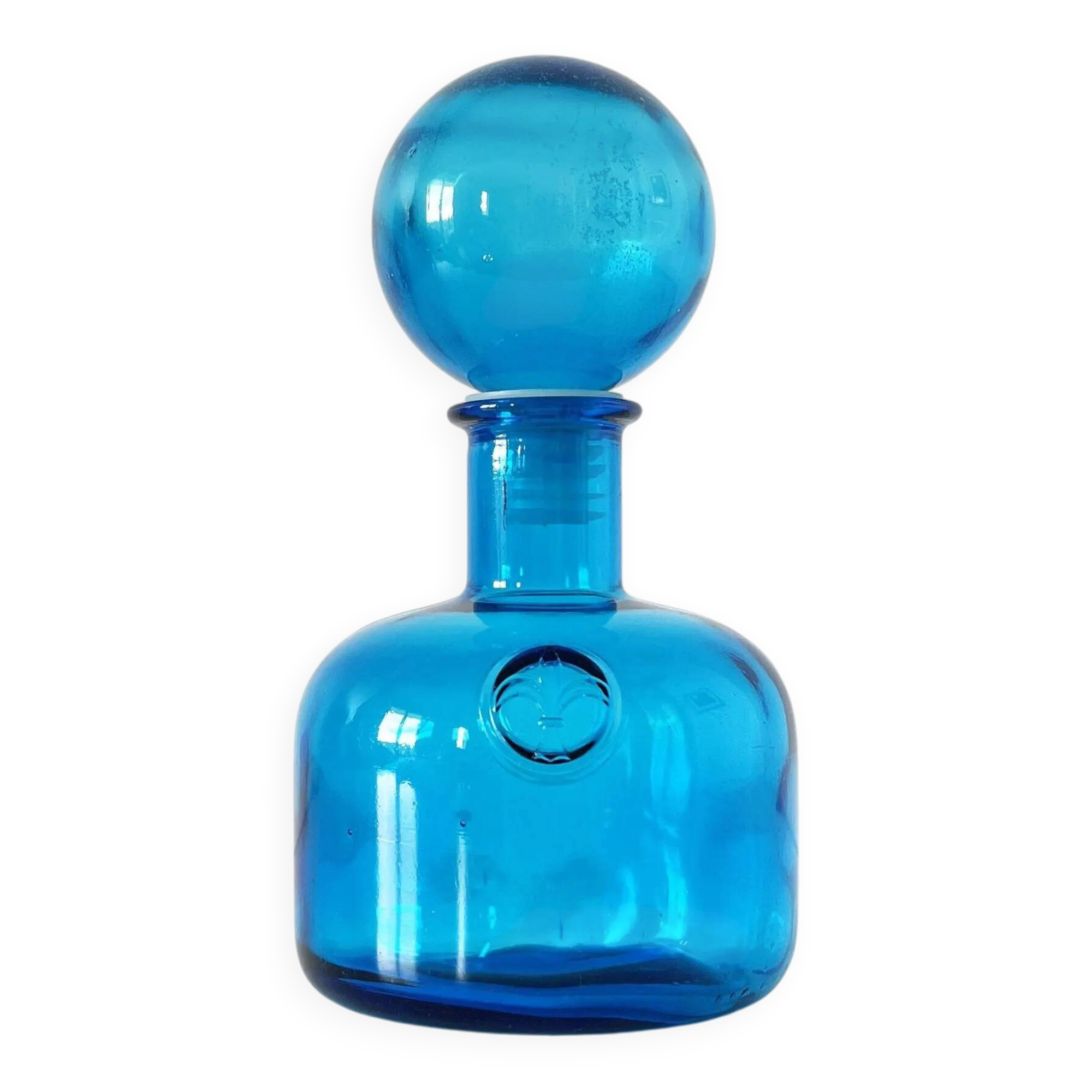 Bottle - Italian carafe Empoli blue fleur de lys 1960