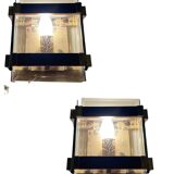 Smokey Glass Wooden Brass Sconces, Set of 2