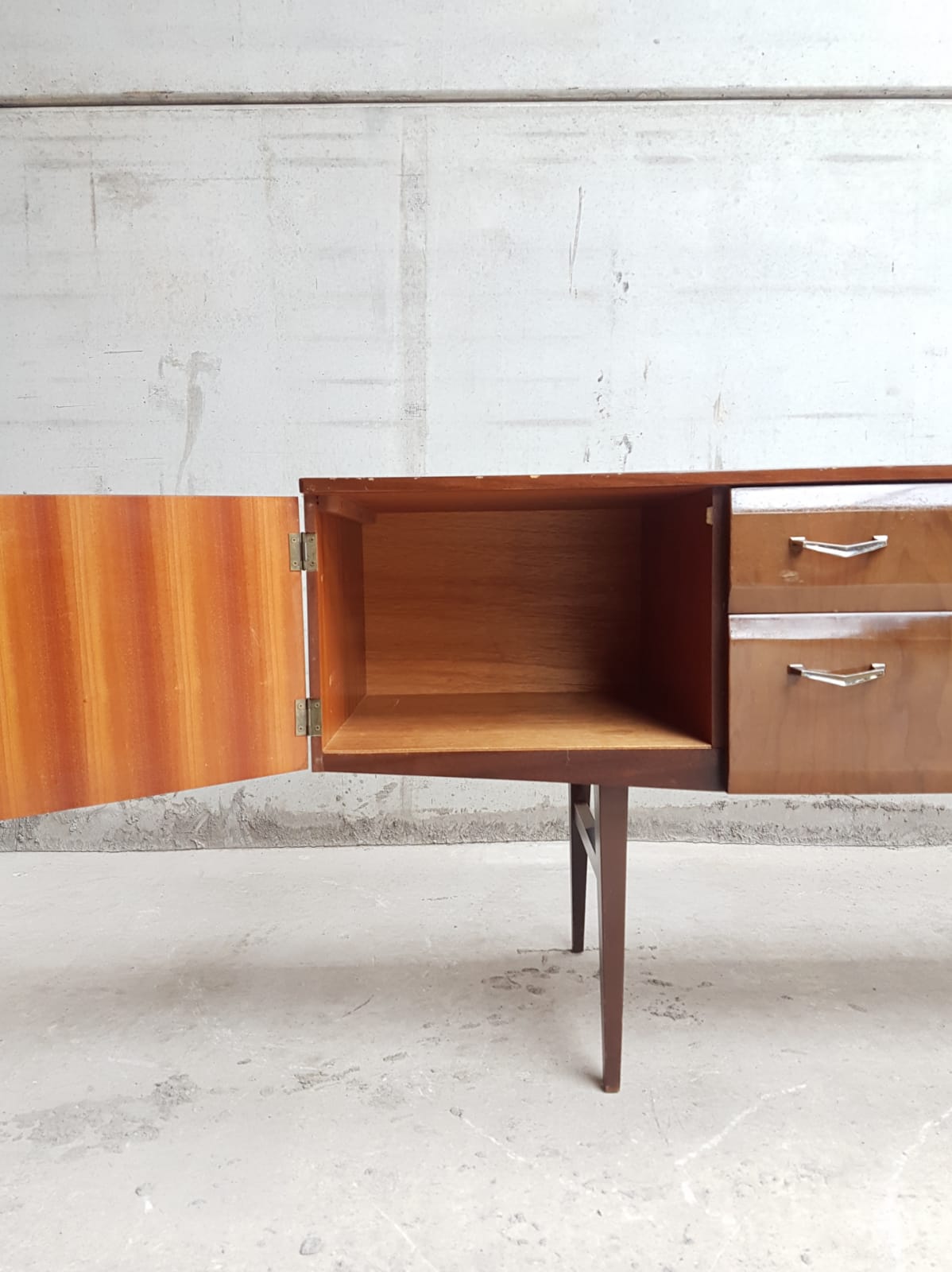 Vintage mid century walnut effect compact scandinavian sideboard