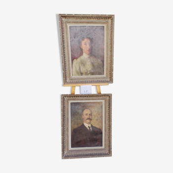 Pair of oil on canvas portraits man and woman