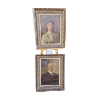 Paire de portraits homme et femme