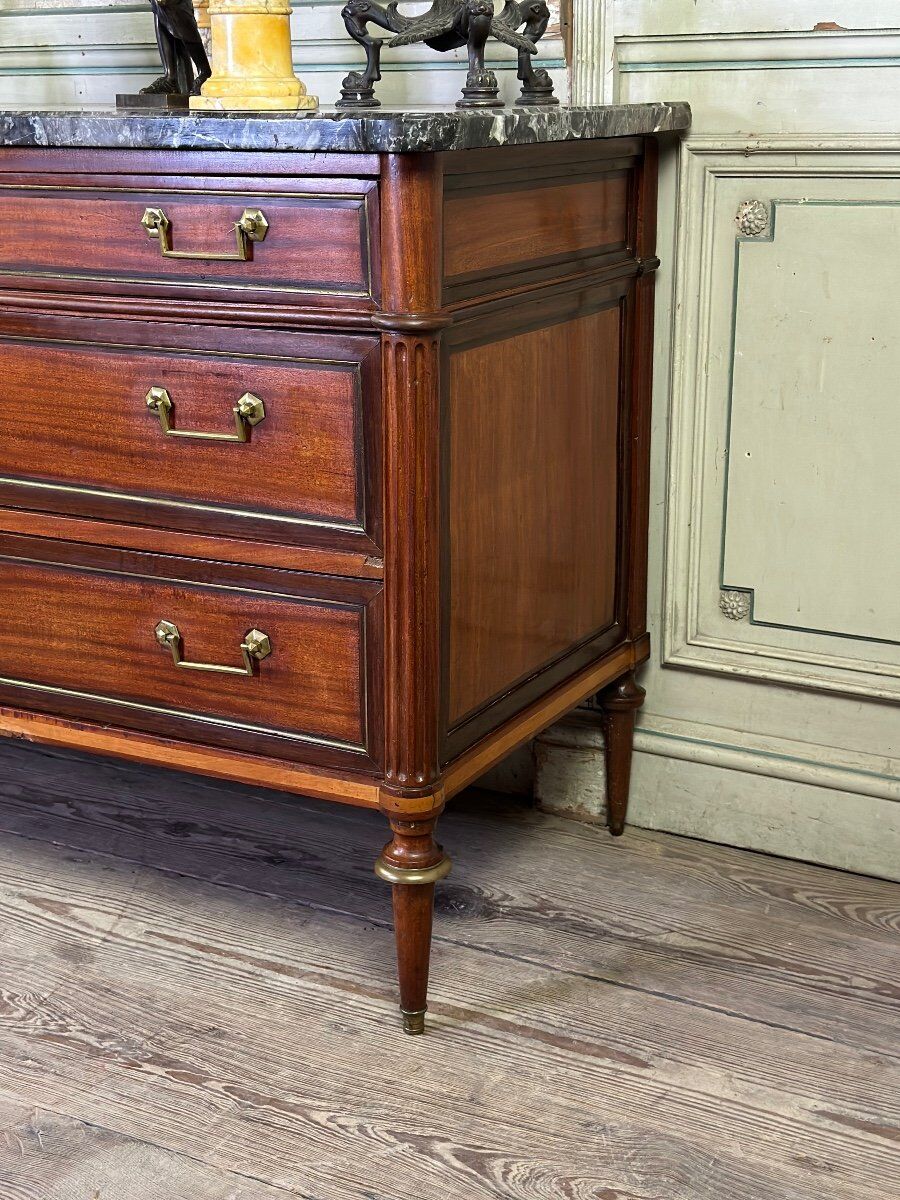 Louis XVI style mahogany commode in three colors, 18th century
