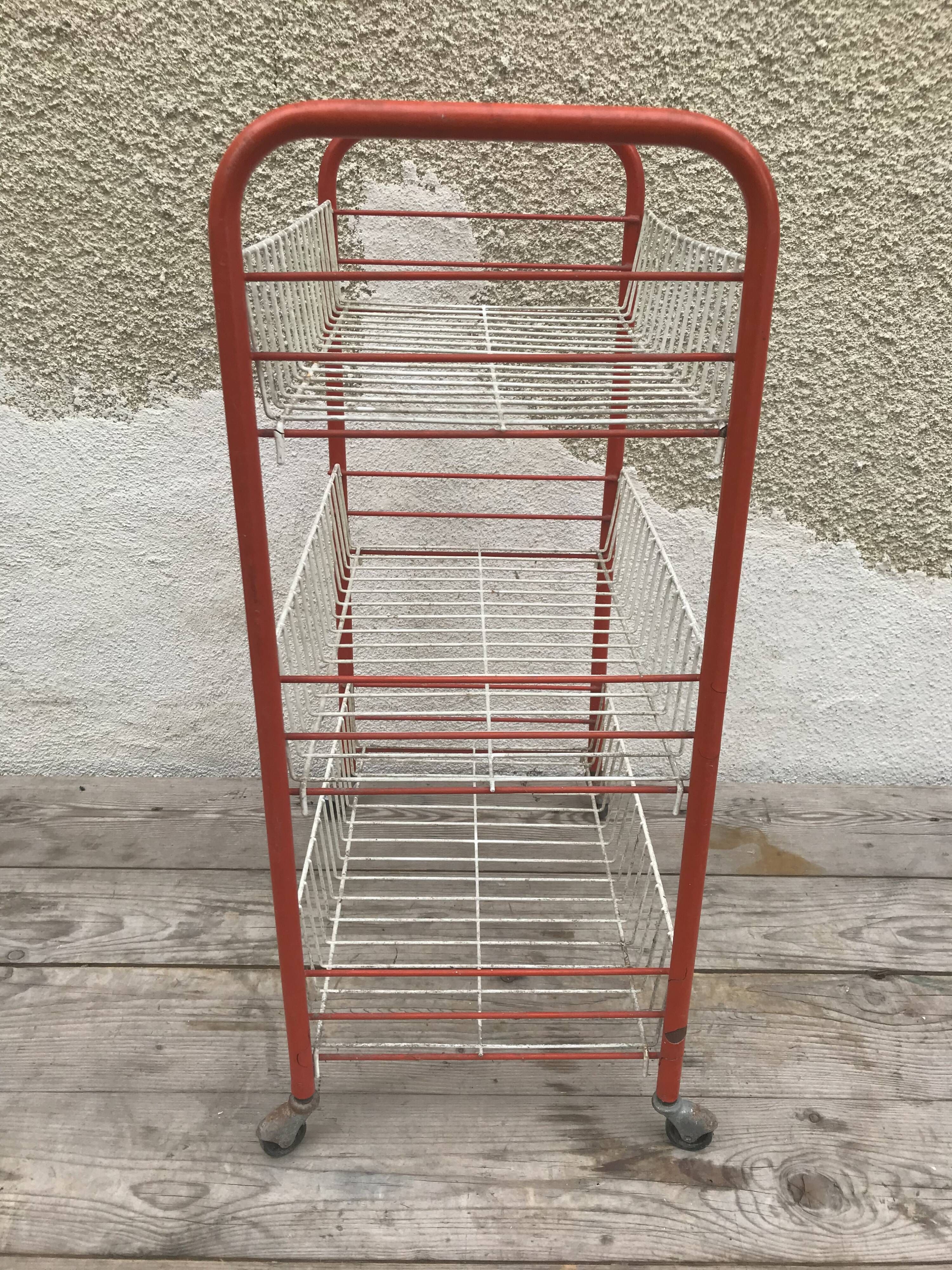 Shelf 3 bins in white metal removable vintage 70s