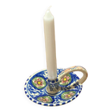 Ceramic candle holder - blue with pink flowers
