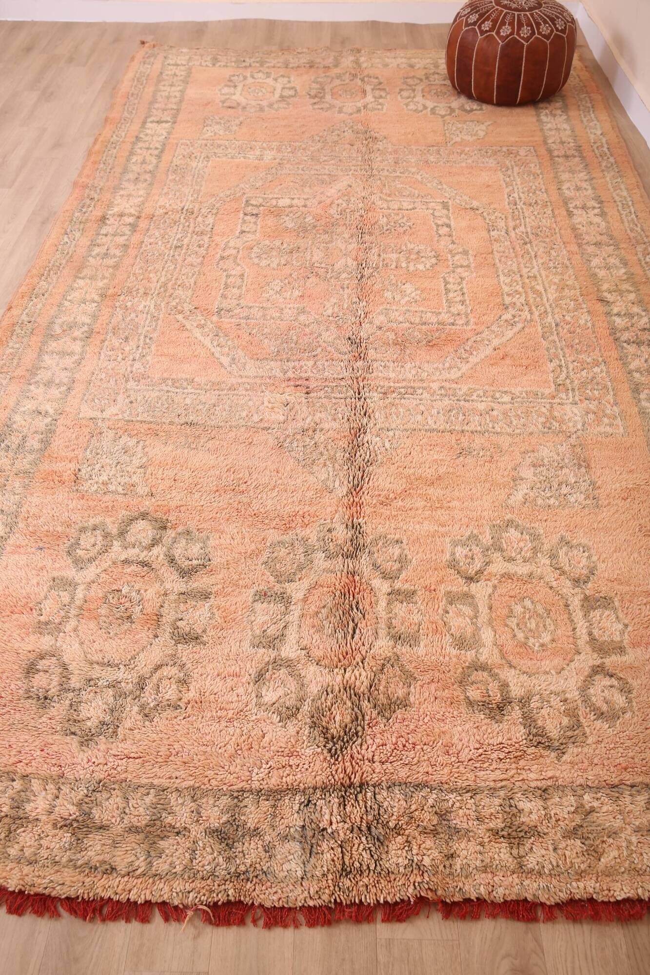 Large Vintage Moroccan Rug 203 x 376 cm, Peach Berber Wool Rug Handmade