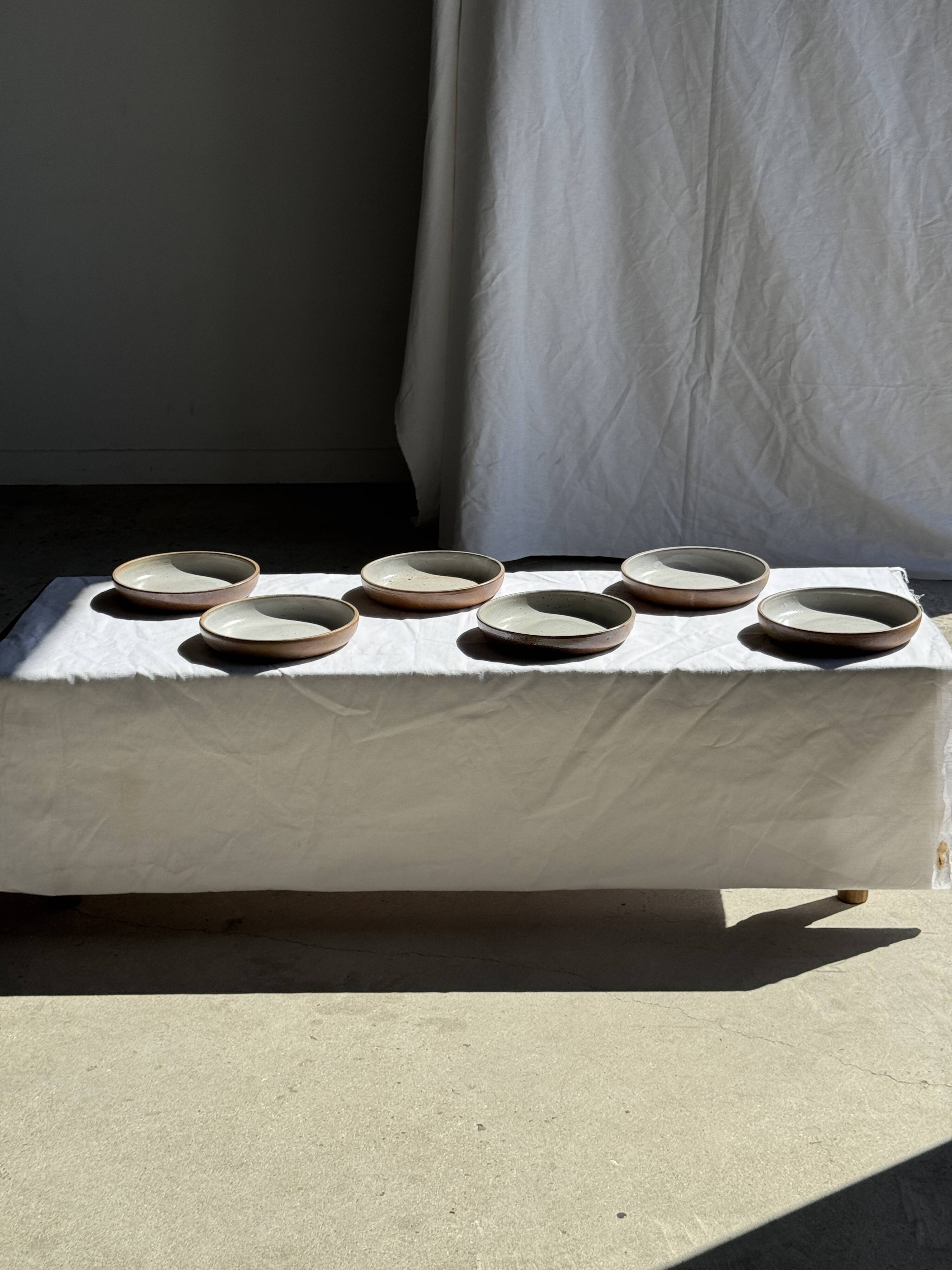 Set of 6 handmade ceramic deep plates in glazed beige D19.5 H4