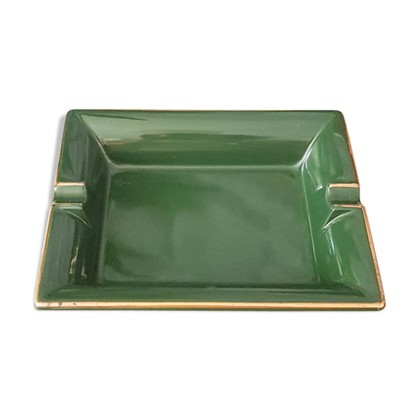 Green and gilded ceramic ashtray M99