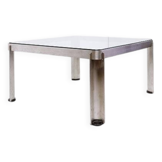 Steel and Thick Crystal Coffee Table T113 by Osvaldo Borsani for Tecno 1970s