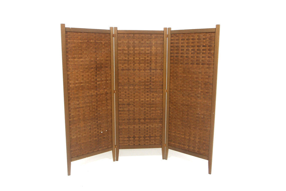 Screen in pine, oak and leather, "Spåna", Alberts Möbelfabriker, Sweden, 1970