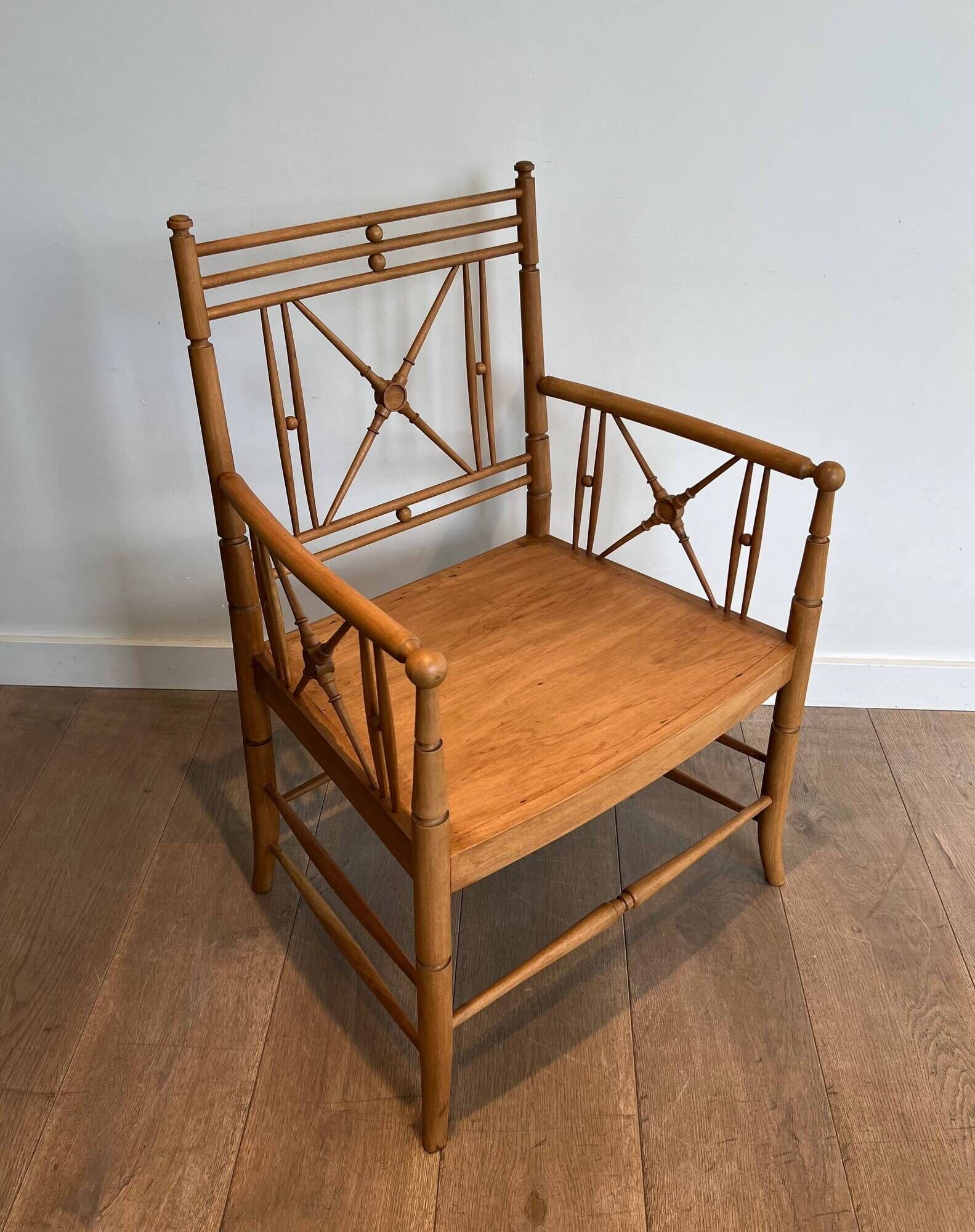 Vicario Armchair in Natural Wood Bamboo Style with Crossbars. Made in France.