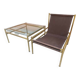 1960s vintage set — brass and glass chairs and table in straw yellow (set of 3)