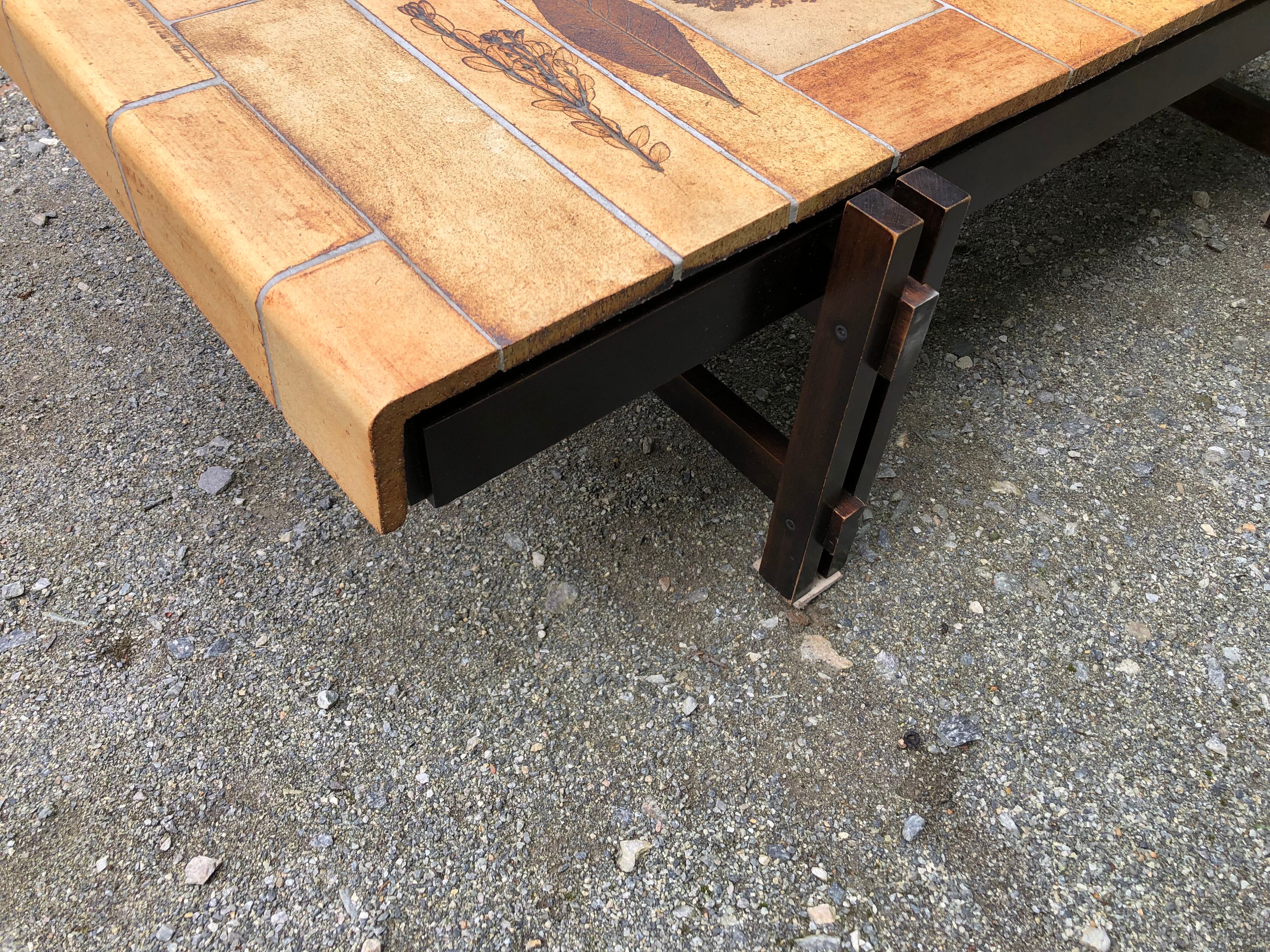 Vintage ceramic coffee table decorated with herbarium decoration Roger Capron