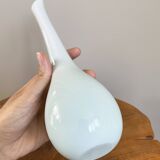 Vase blanc et vert à col long, verre coloré soufflé à la main, vase à fleurs simples