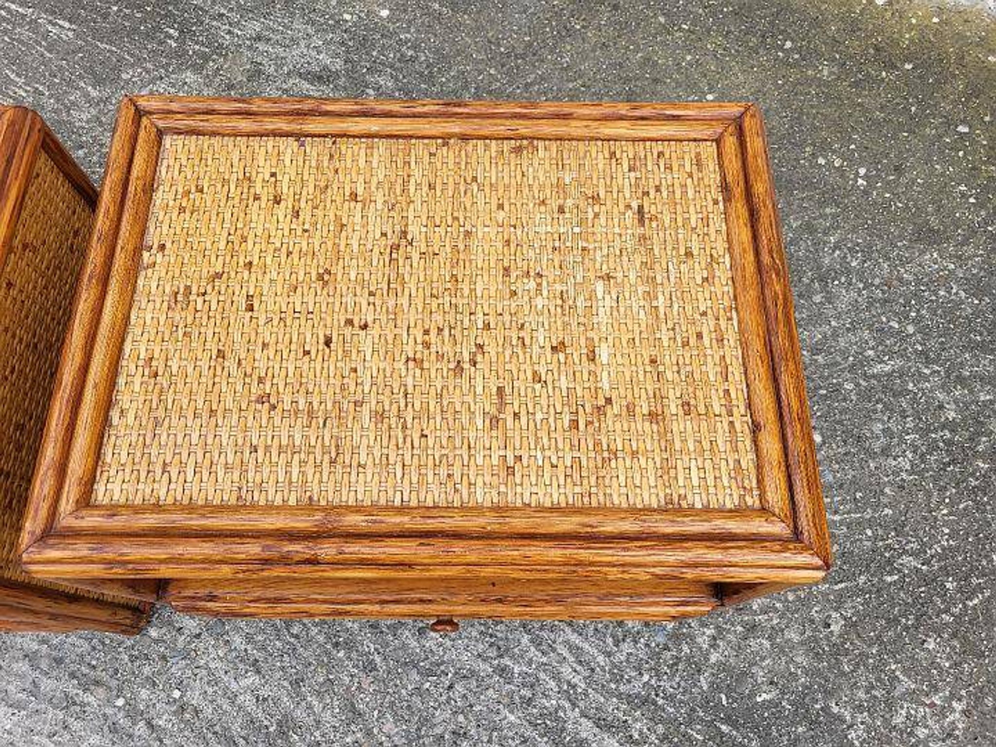 Pair of vintage maugrion rattan nightstands with drawers