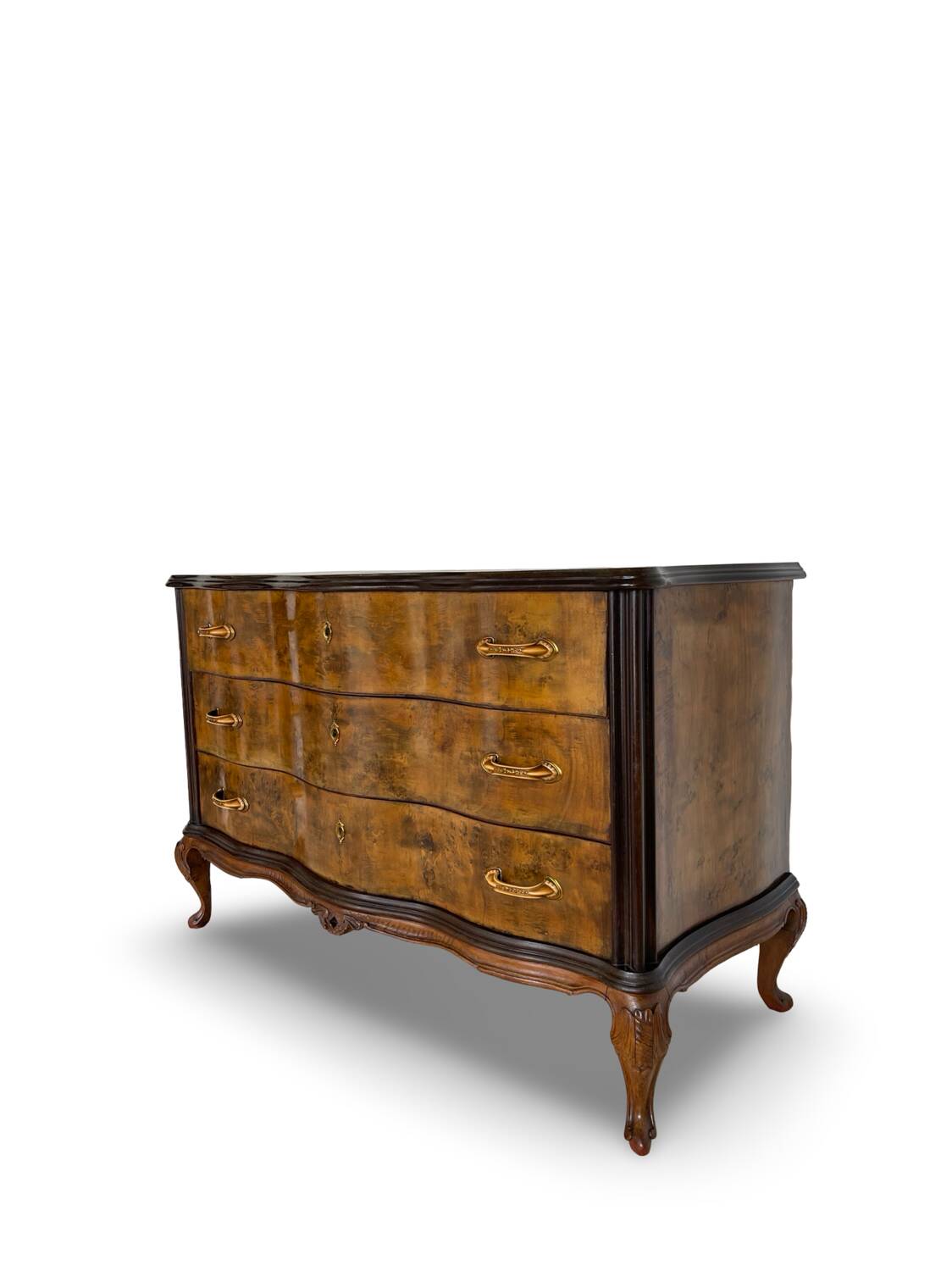 Commode italienne Art déco en loupe de noyer, années 1940-50