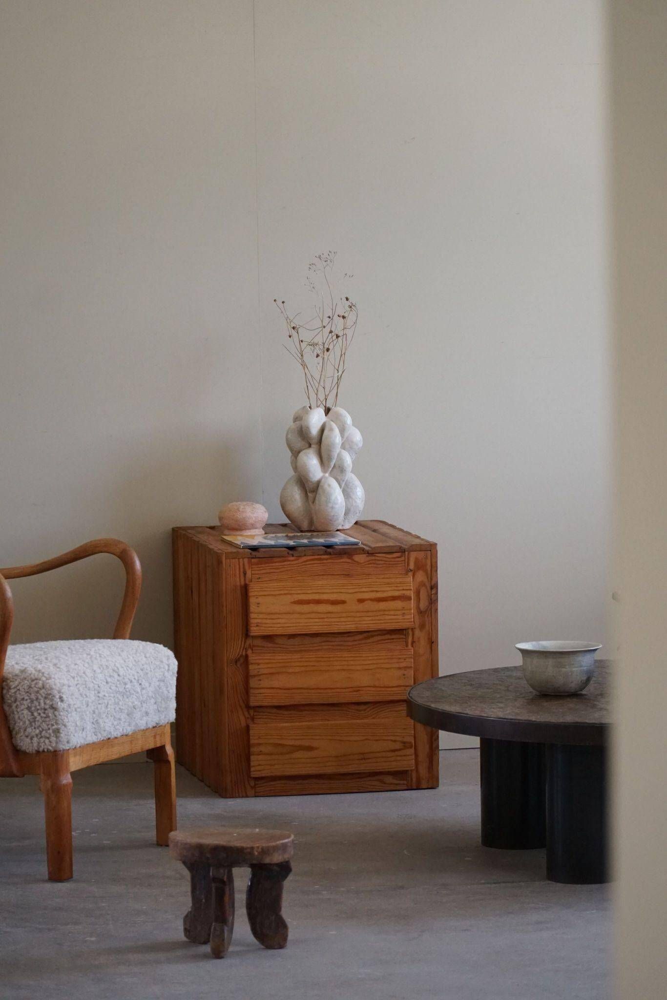 Free-standing primitive pine commode, mid-century Swedish, 1950s.