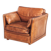 Vintage Roche Bobois club armchair. Buffalo leather in camel colour, France 80s.