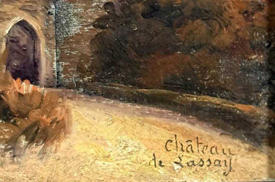 Oil painting on panel dated 1910 depicting the Château fort de Lassay