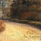 Oil painting on panel dated 1910 depicting the Château fort de Lassay