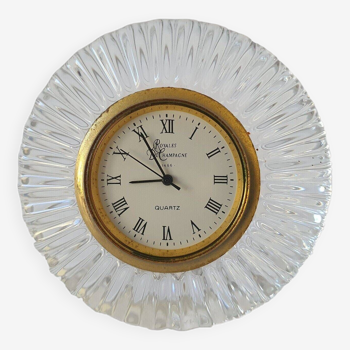 Petite Horloge De Bureau En Cristal Royal De Champagne Signée Fonctionelle