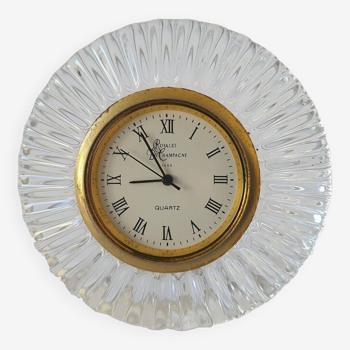 Small Functional Signed Royal Champagne Crystal Desk Clock