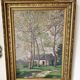 Old oil on canvas, wooded landscape with house, gilded frame.