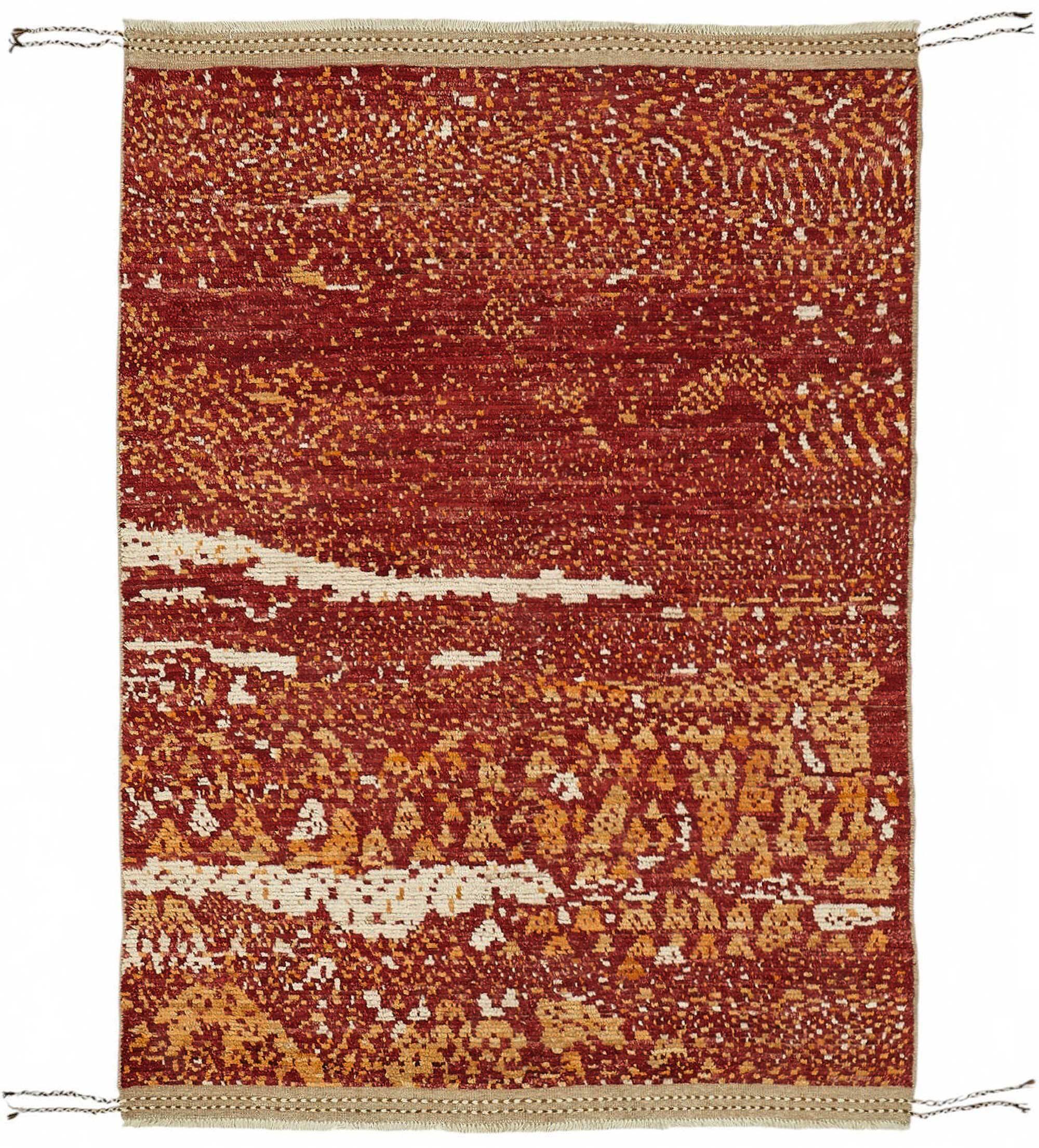 Handwoven Turkish Rustic 149 cm x 209 cm Red Wool Carpet