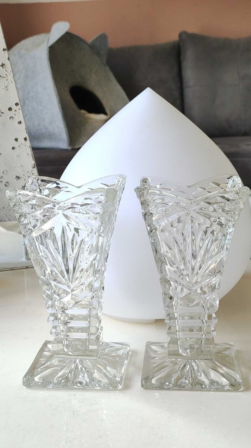 Pair of Czech Boho Art Deco vase, Bohemian crystal. Design and refined