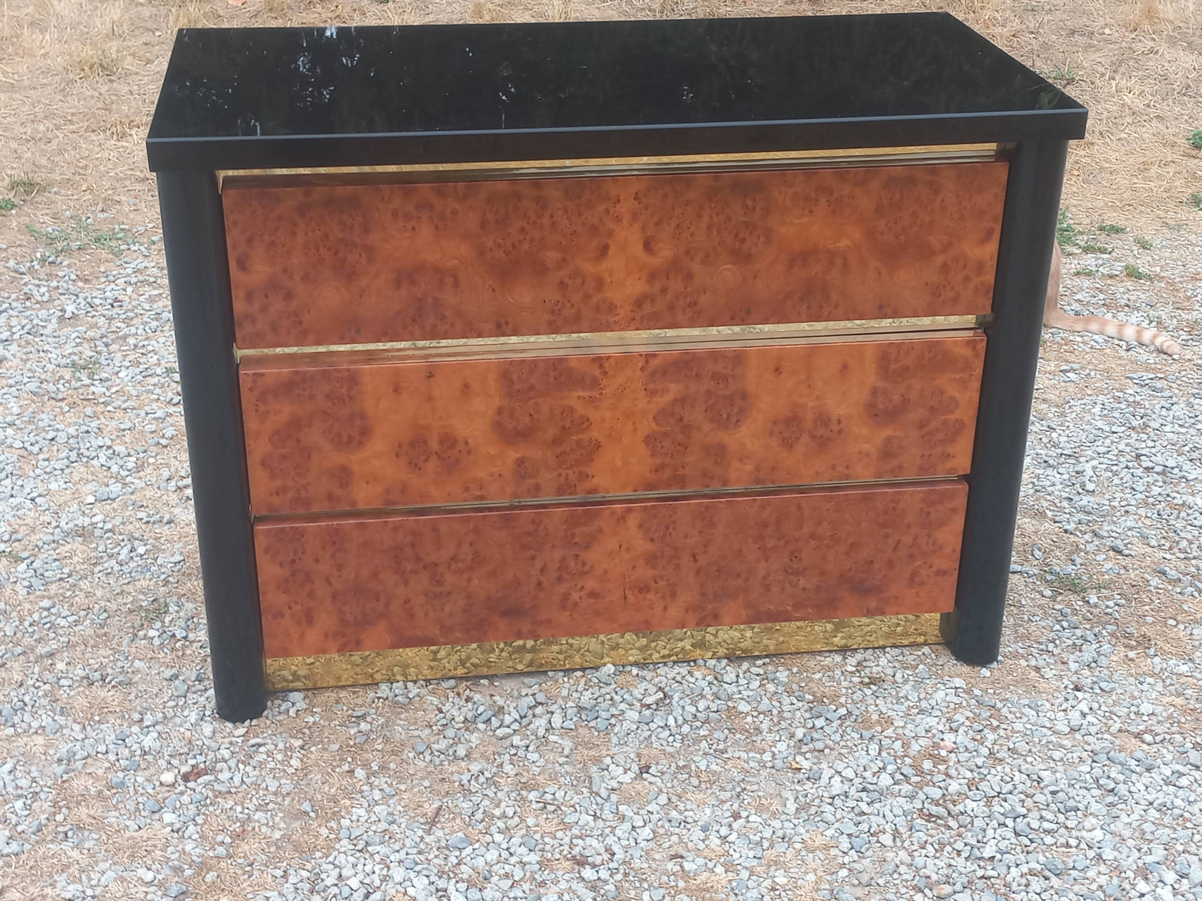Roche Bobois Mahey black lacquer and burl commode with 3 drawers.