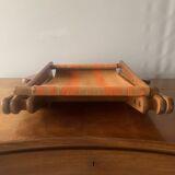 Old foldable beach seat in wood and canvas for children