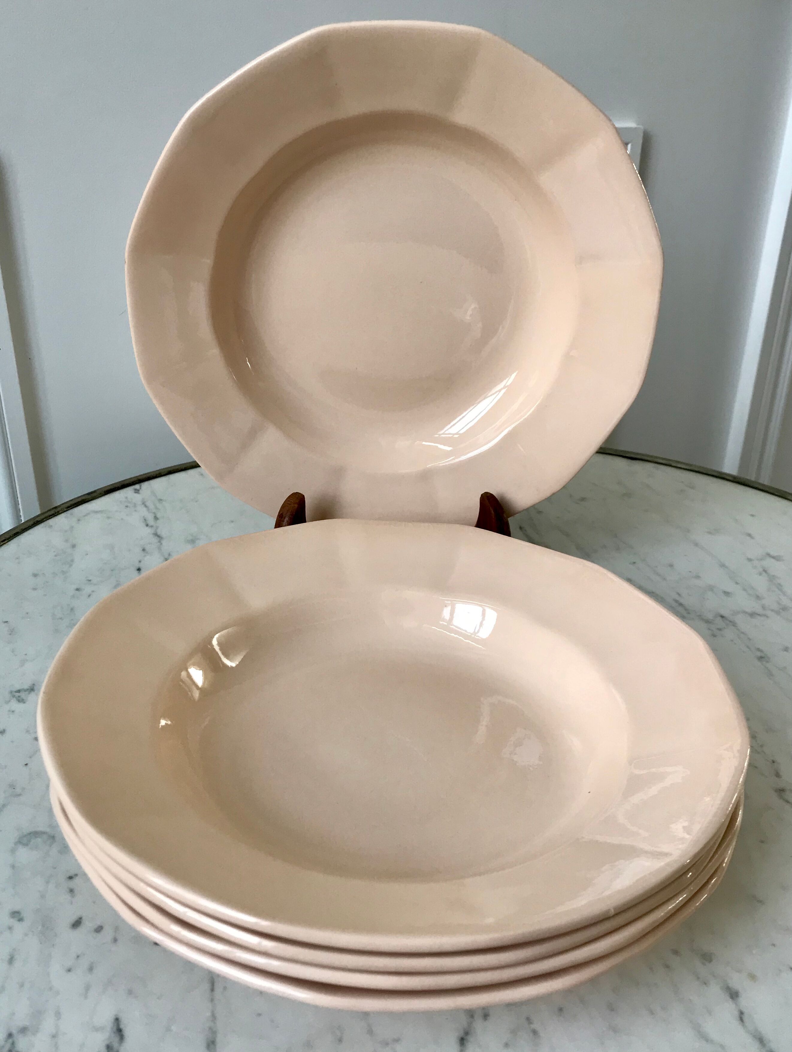 Set of 5 hollow plates Digoin Sarreguemines model France powder pink