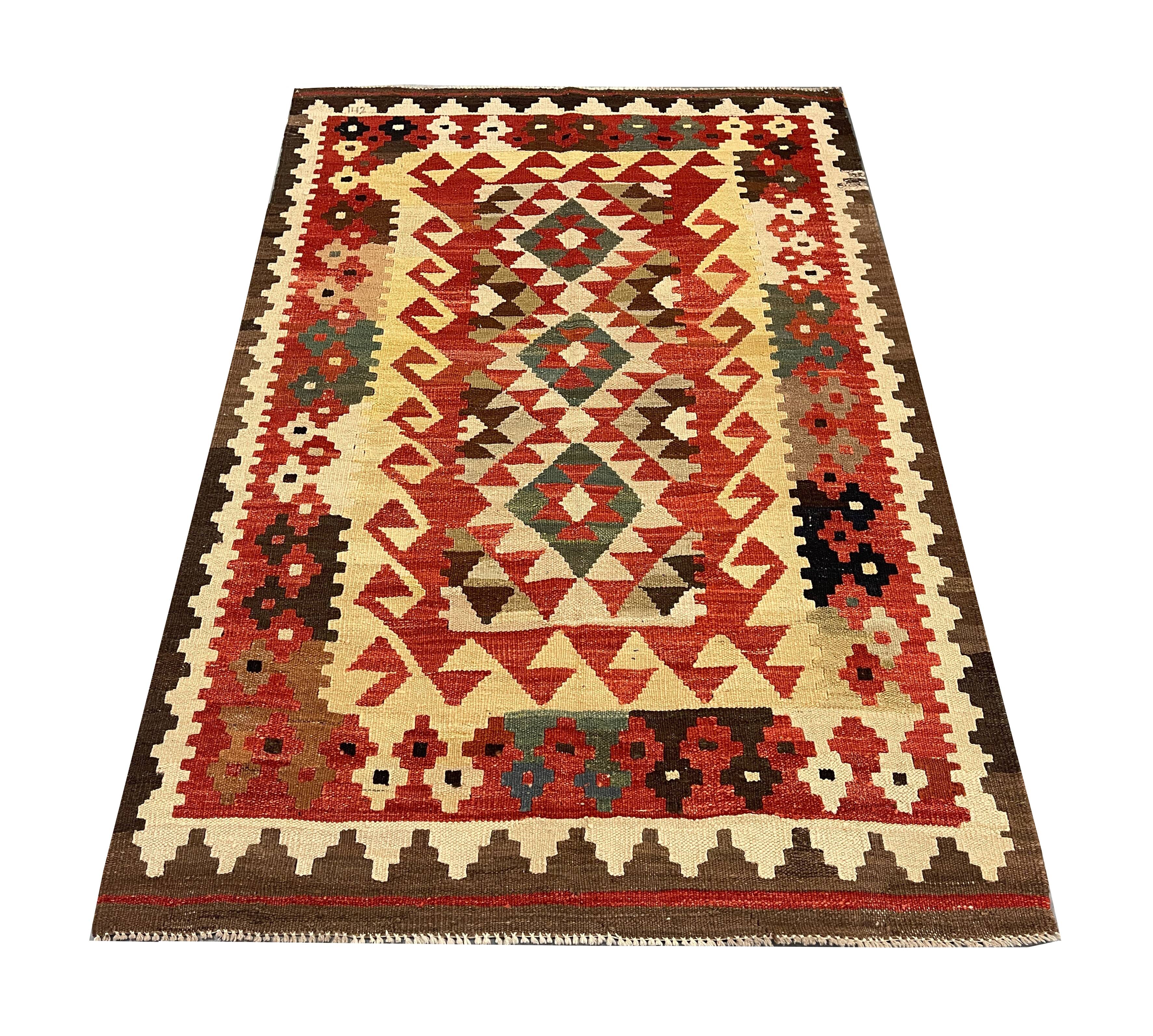 Traditional Tribal Kilim Rug, Multicolour Kilims Wool Area Geometric Carpet