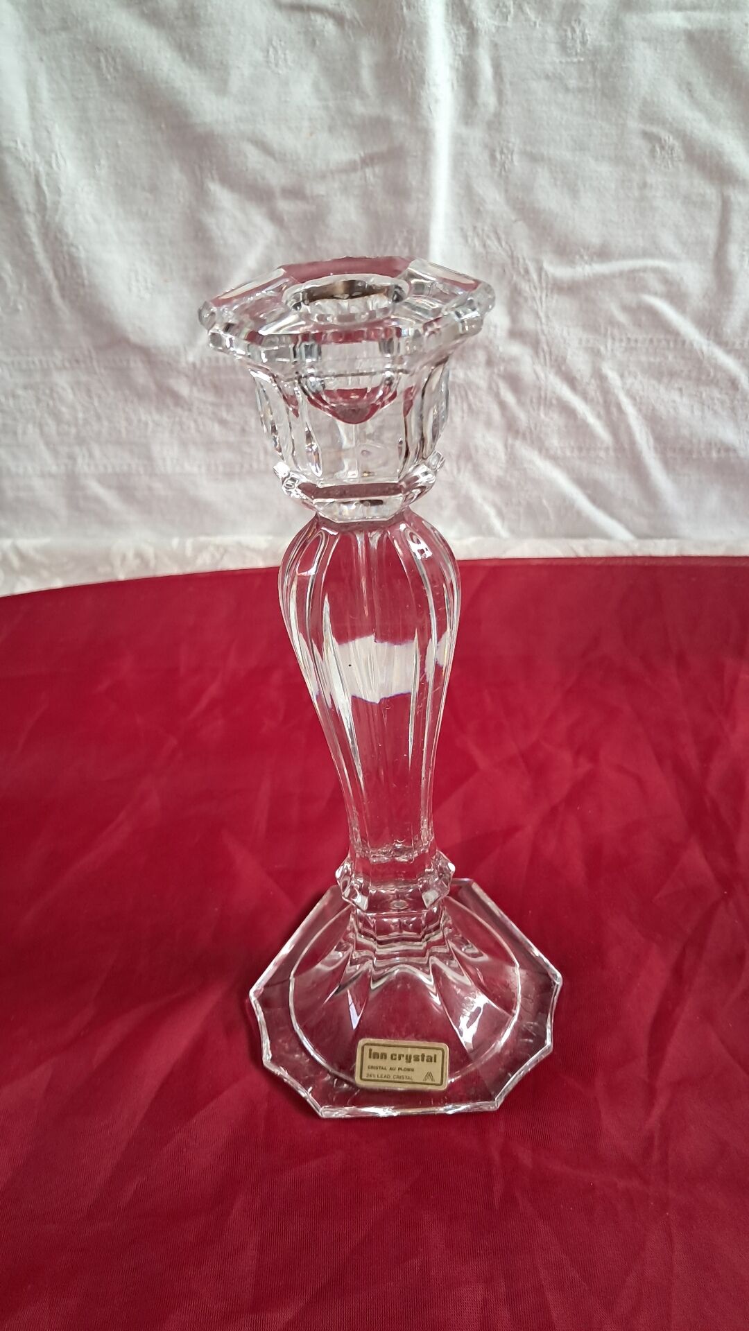 Bougeoir hexagonal en cristal de Bohême vintage —