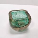 Green Gold Flecked Sommerso Glass Bonbonnière / Trinket Bowl by Venini, Ita