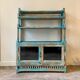 Sideboard 4 shelves and 2 glass doors in blue wood