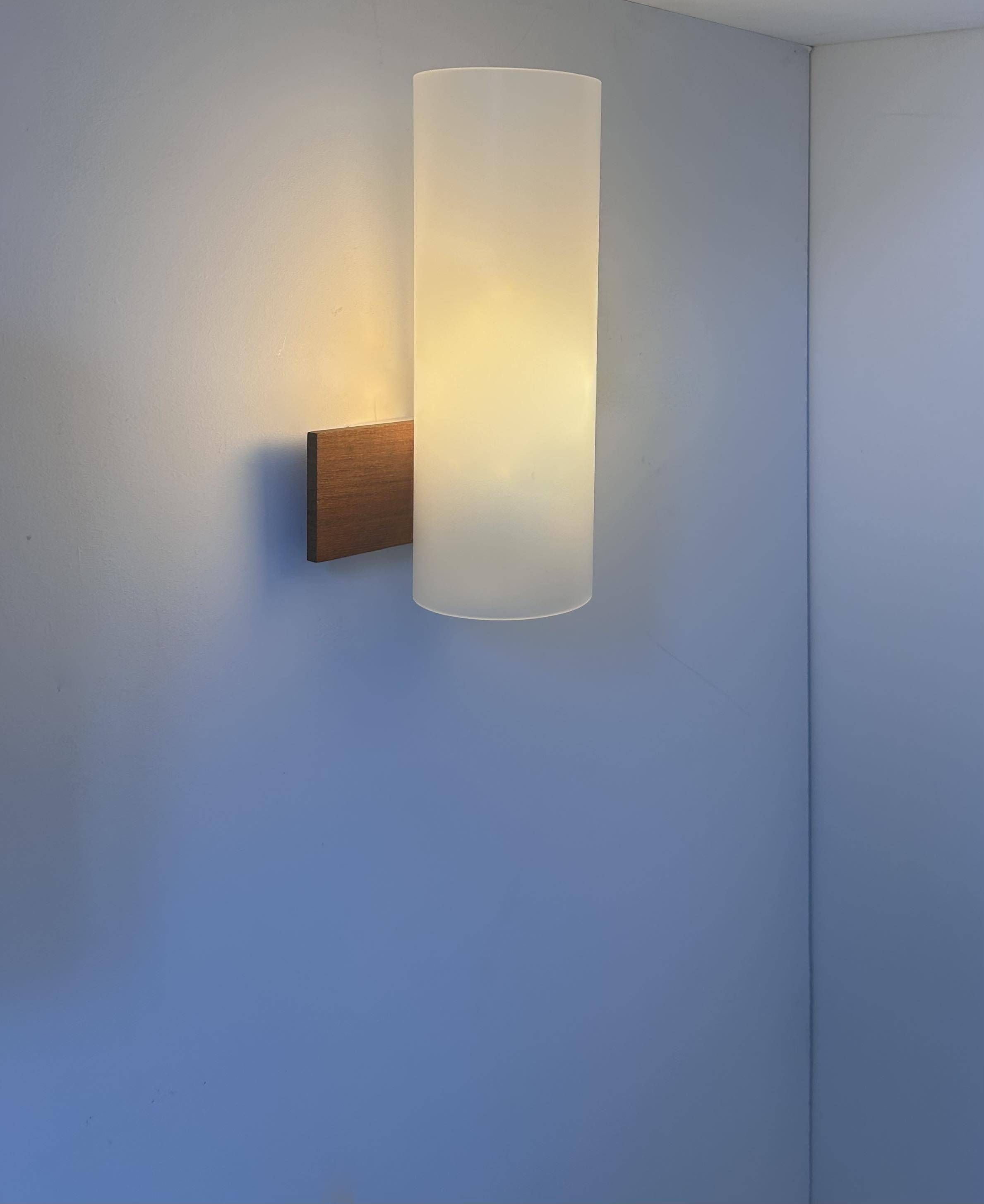 Pair of vintage wall lights, opaline perspex and teak, Doria Leucthen, Germany 1960s