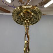 Art Deco Brass and Opaline Glass Chandelier, Czechoslovakia
